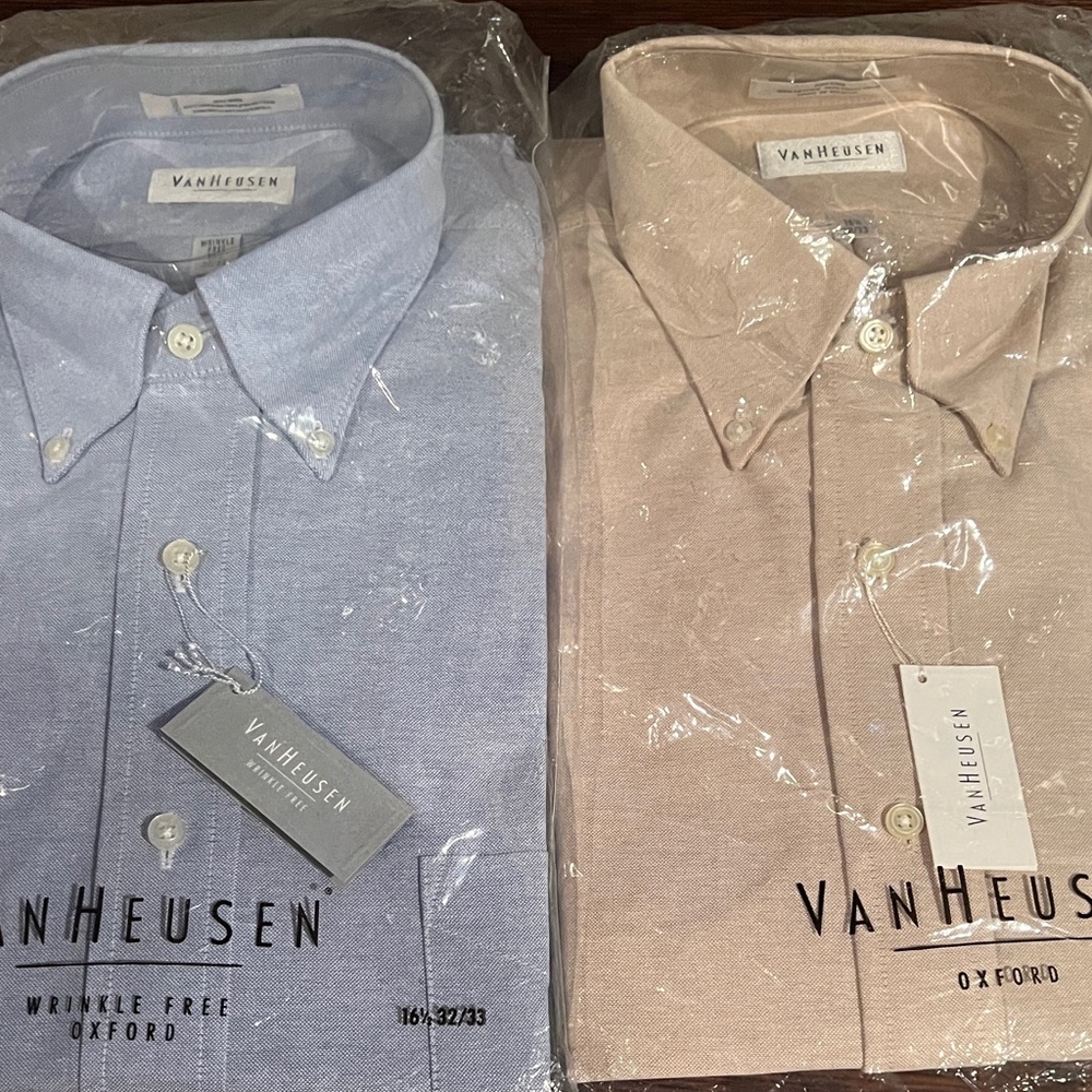 Van Heusen Men's Wrinkle-Free Oxford Shirt - Blue and Tan